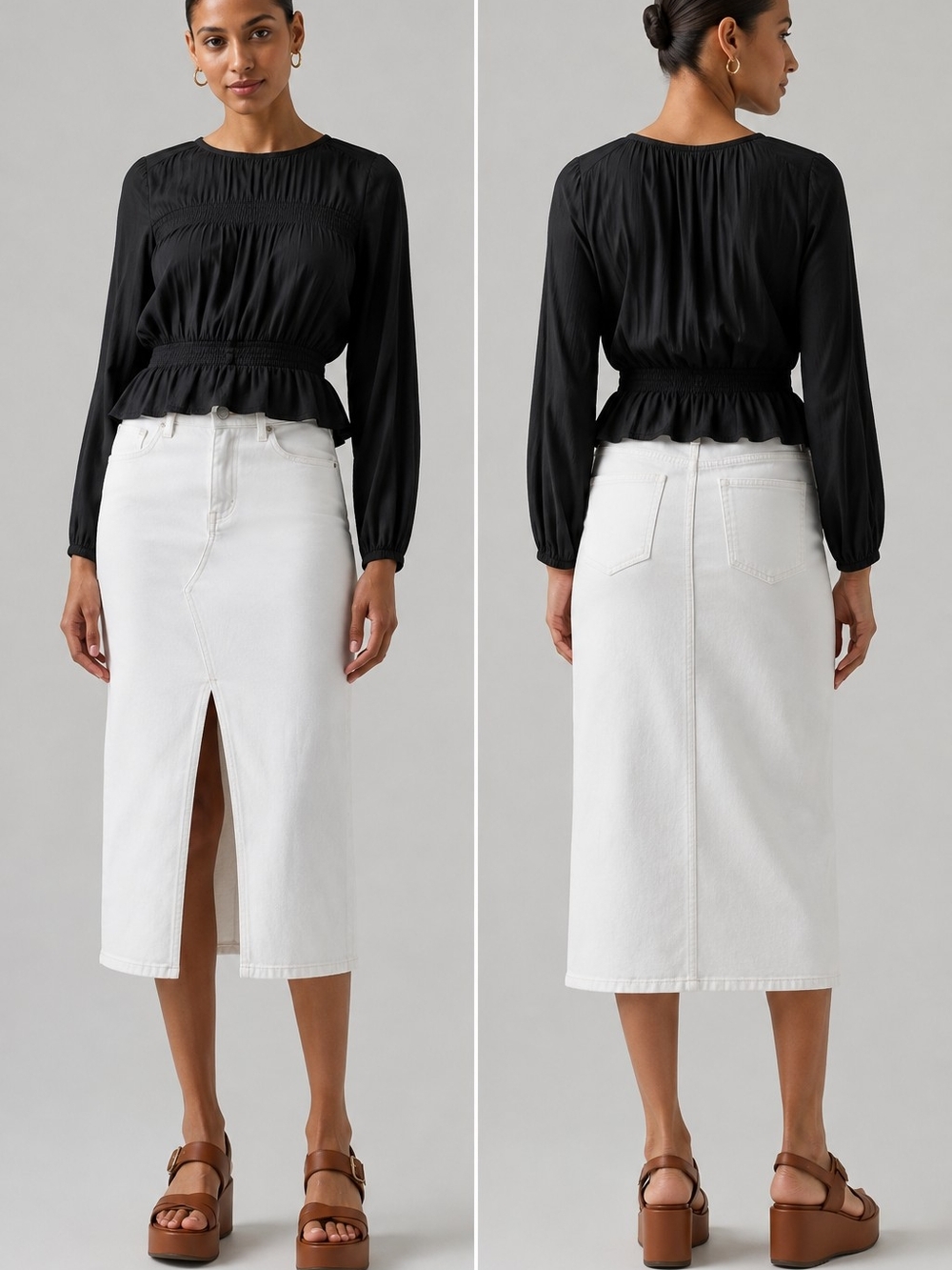 NWT Sanctuary Denim Midi Skirt Size 30 White High Rise Stretch